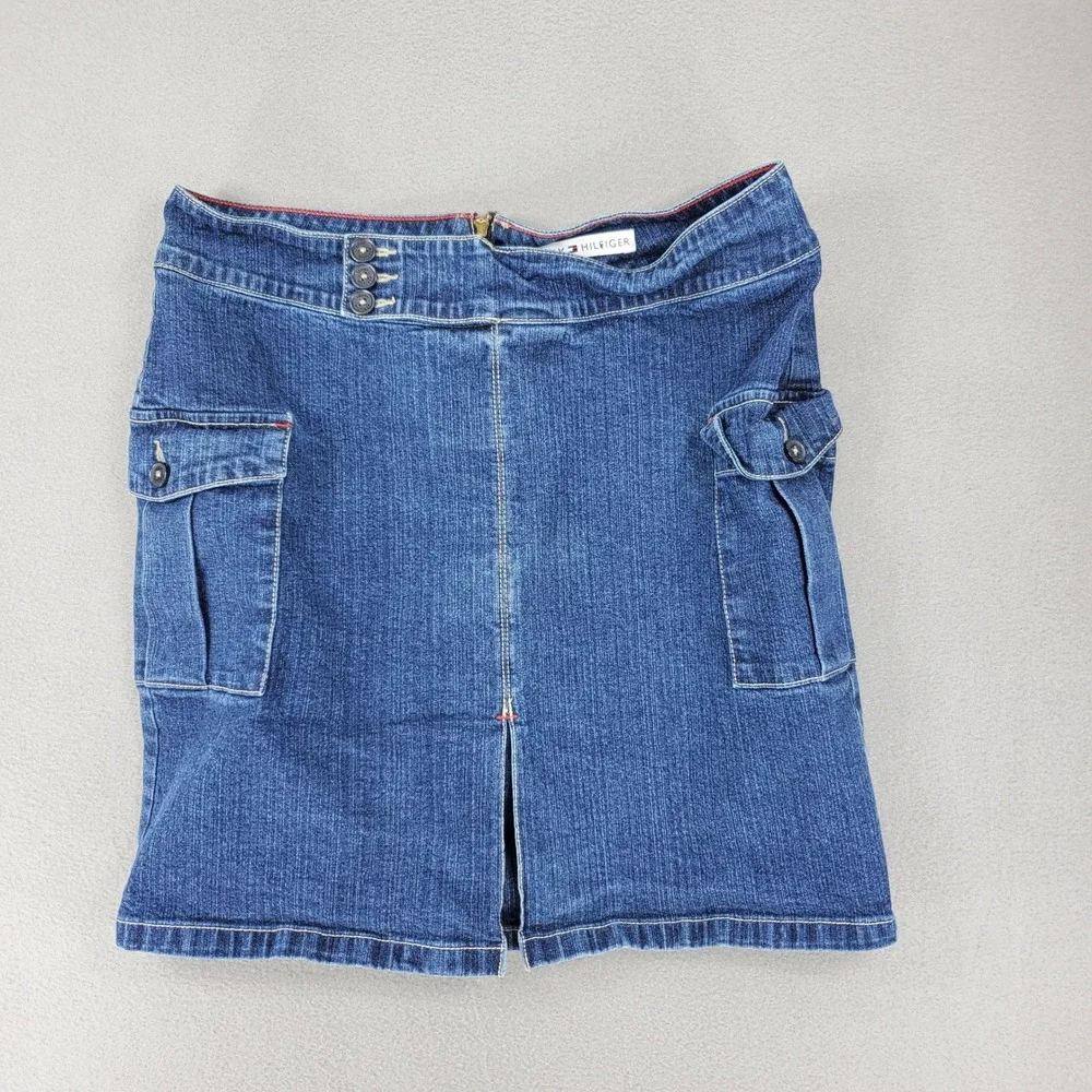 Tommy Hilfiger Denim Cargo Mini‎ Skirt Womens 4 Blue Y2K Utility Stretch Slit
